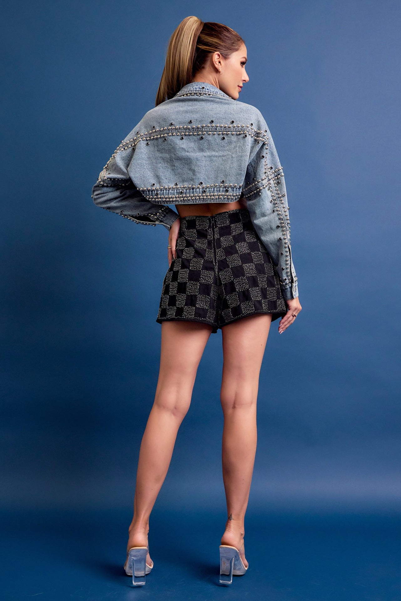 Lillian Checkered Beaded Shorts