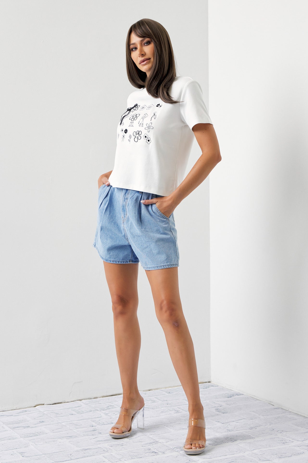 Cute Doodles T-Shirt with Pearls & Ribbon