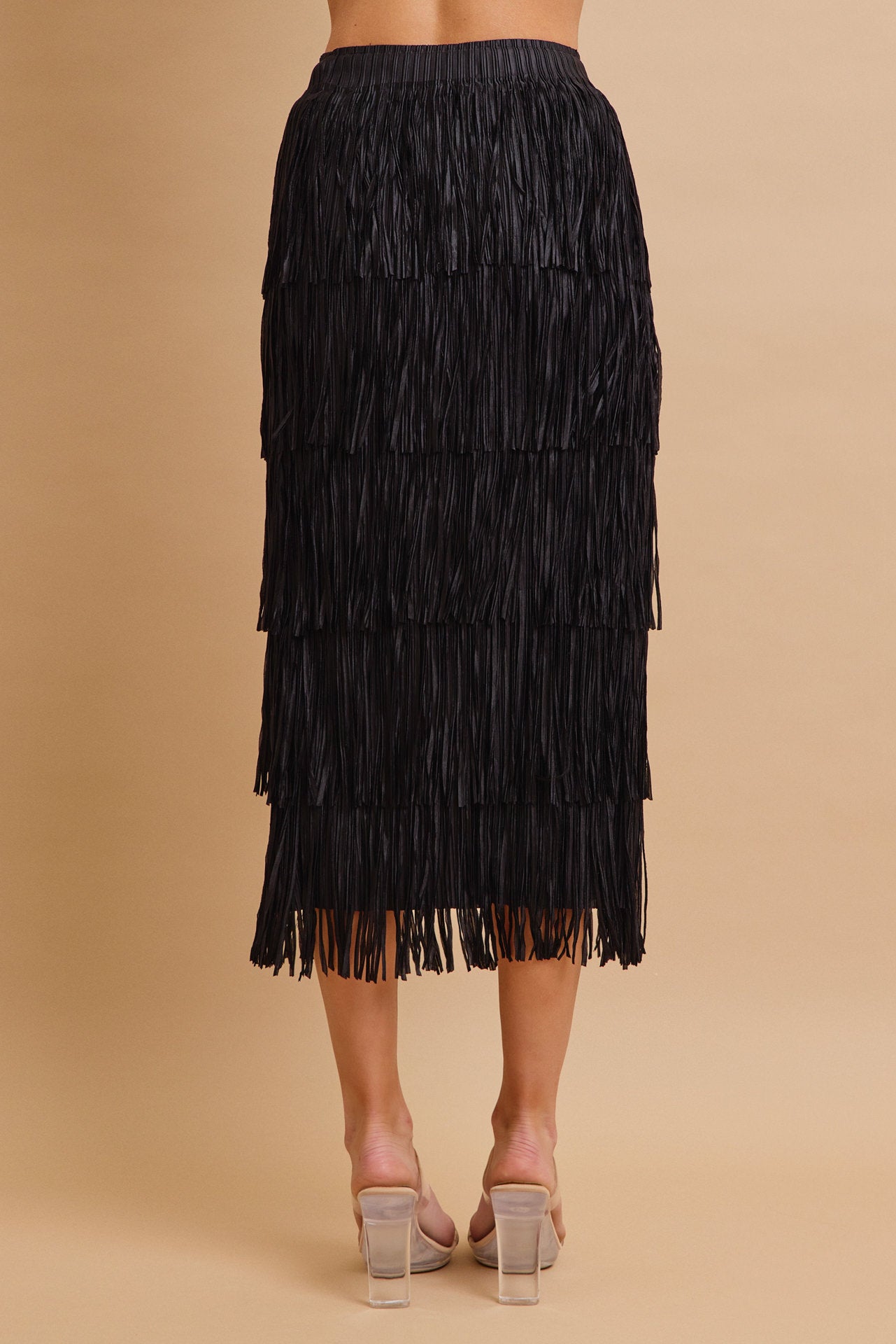 Tiered Fringe Skirt With Elastic Waist