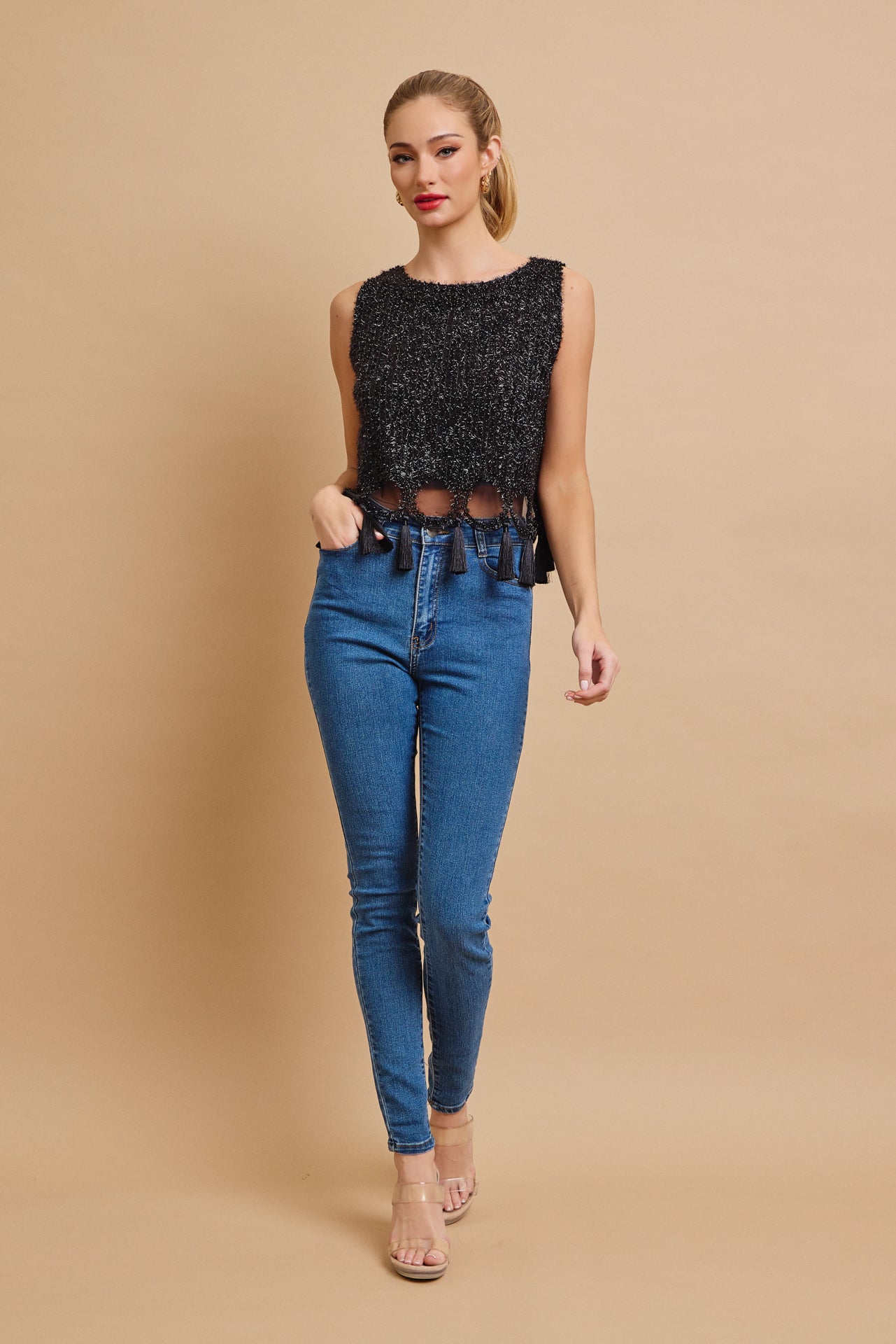 Charmed Beaded Mesh Top