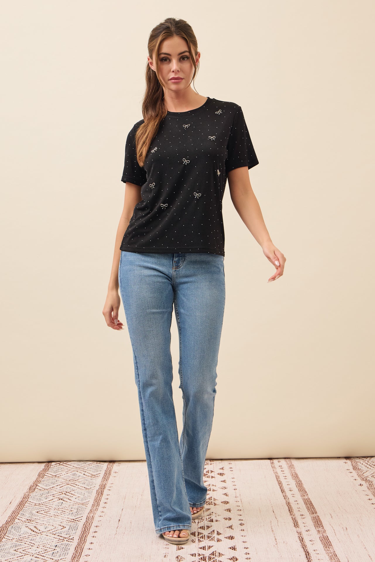 Raya Ribbon and Rhinestone Embellished T-shirt