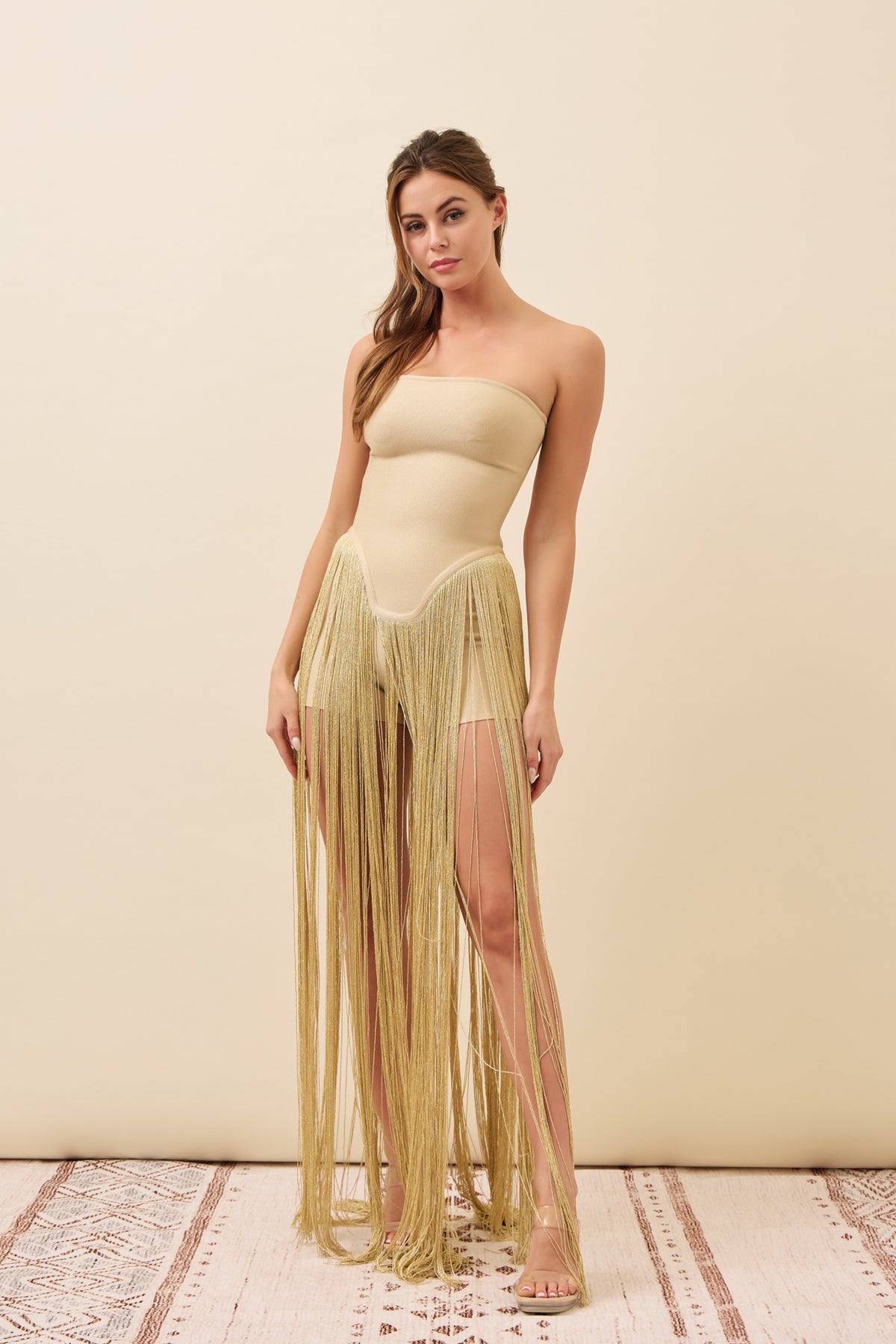 She Is a Winner Bandage Tube Romper With Fringe
