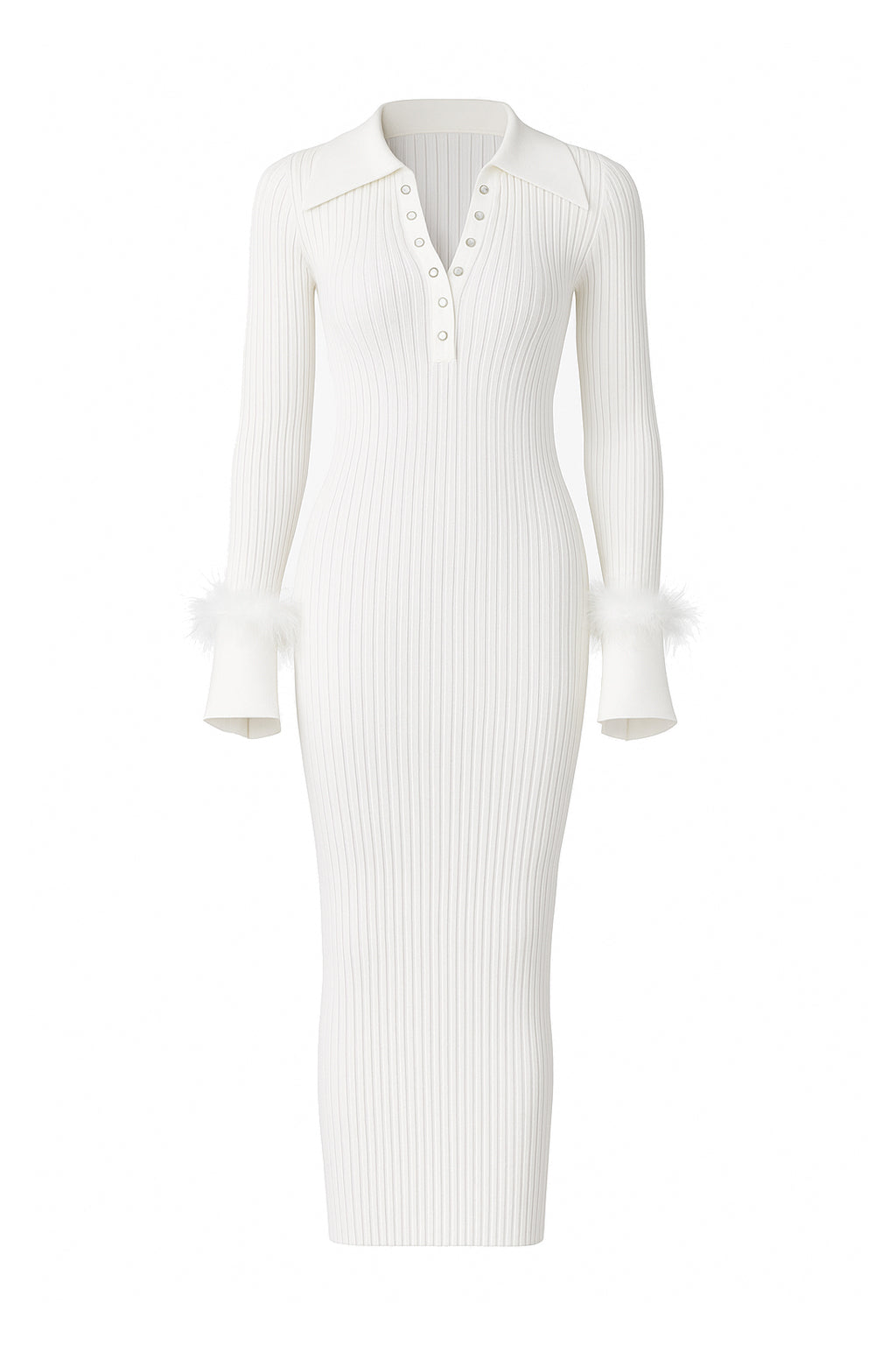 Just My Type Knit Dress with Long Collar and Feather Cuffs