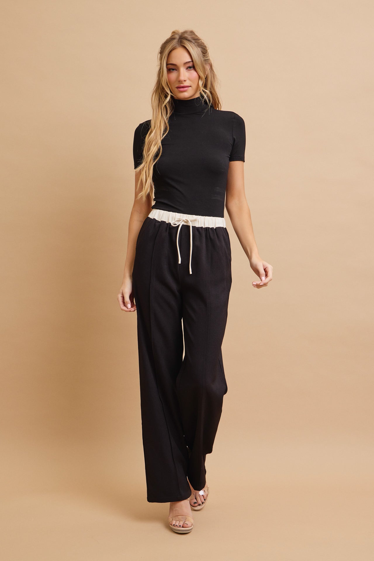 Zinnia Woven Pants with Contrast Waist Band and Drawstring