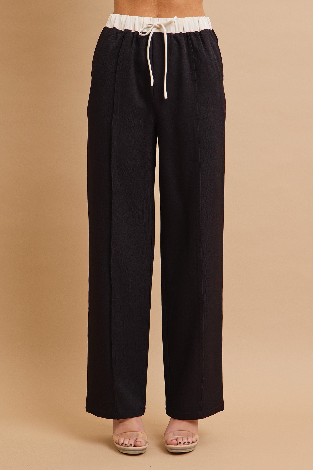 Zinnia Woven Pants with Contrast Waist Band and Drawstring