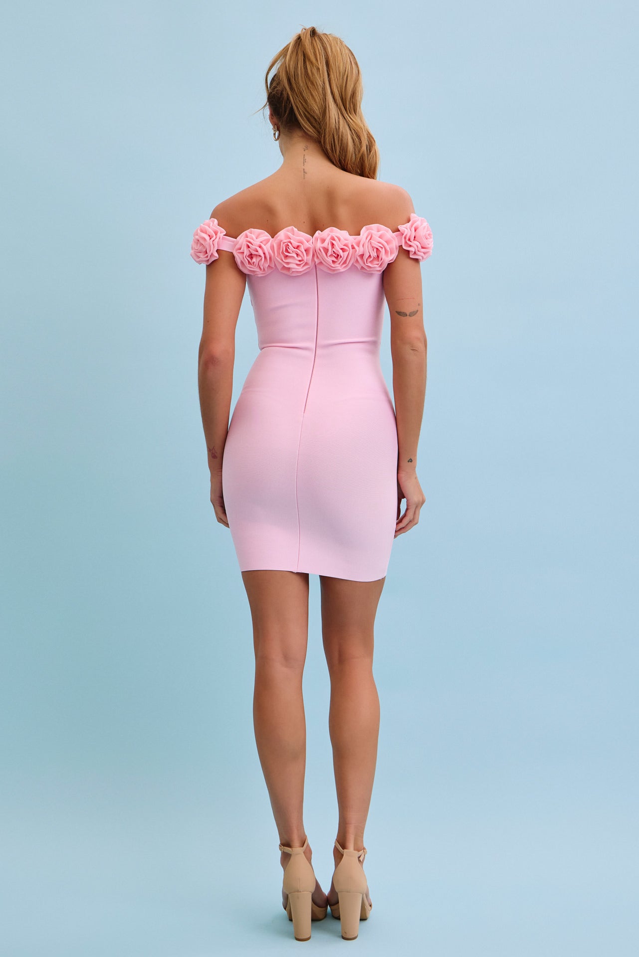 Off-Shoulder Bloom Bandage Rosette Dress