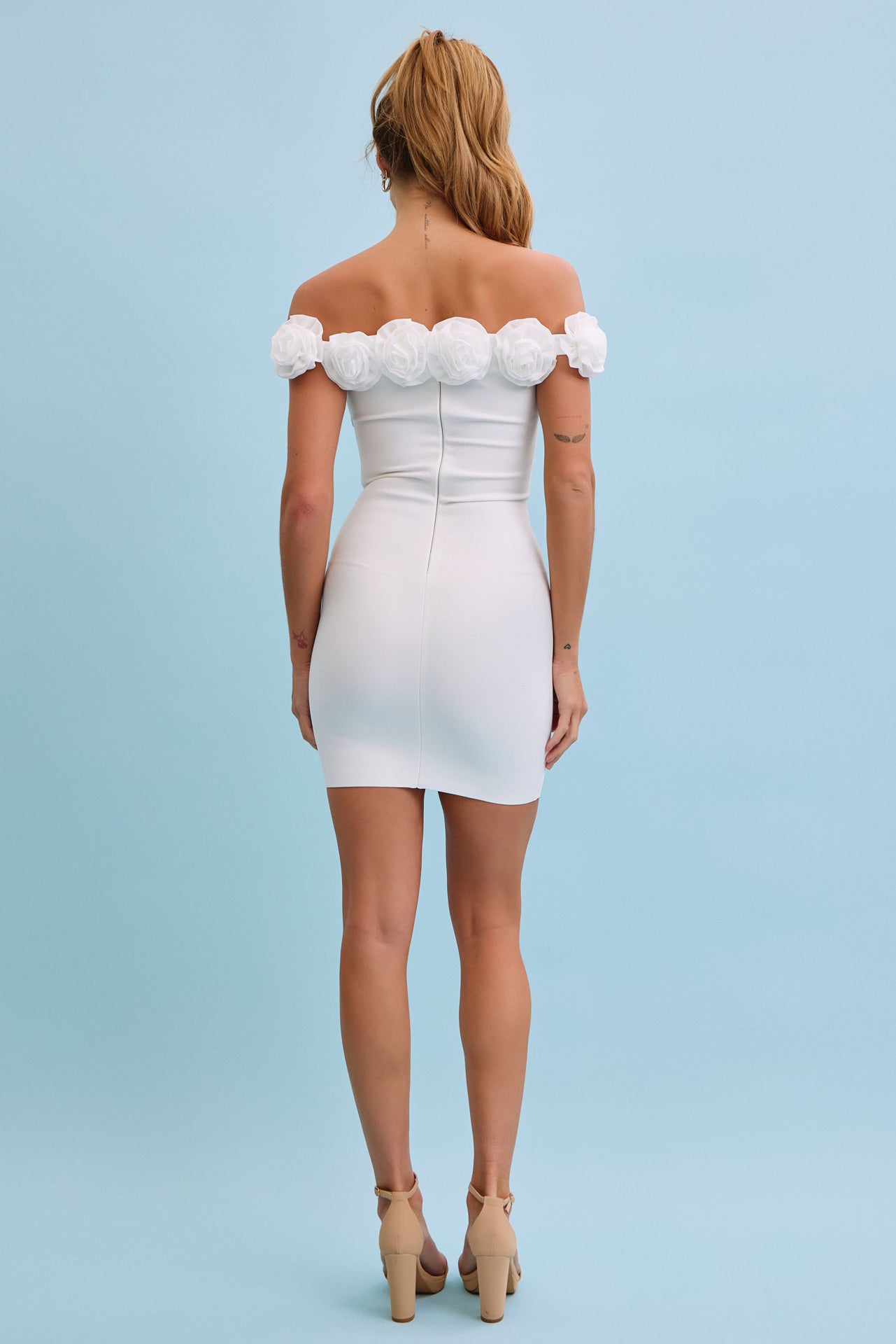 Off-Shoulder Bloom Bandage Rosette Dress