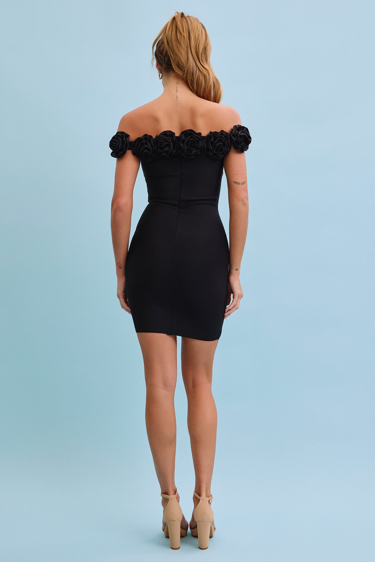 Off-Shoulder Bloom Bandage Rosette Dress