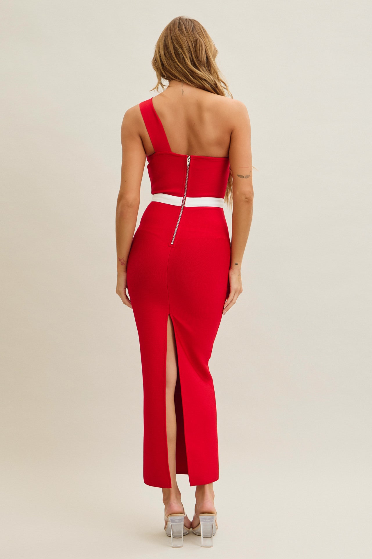 Rosette Elegance One-Shoulder Midi Dress