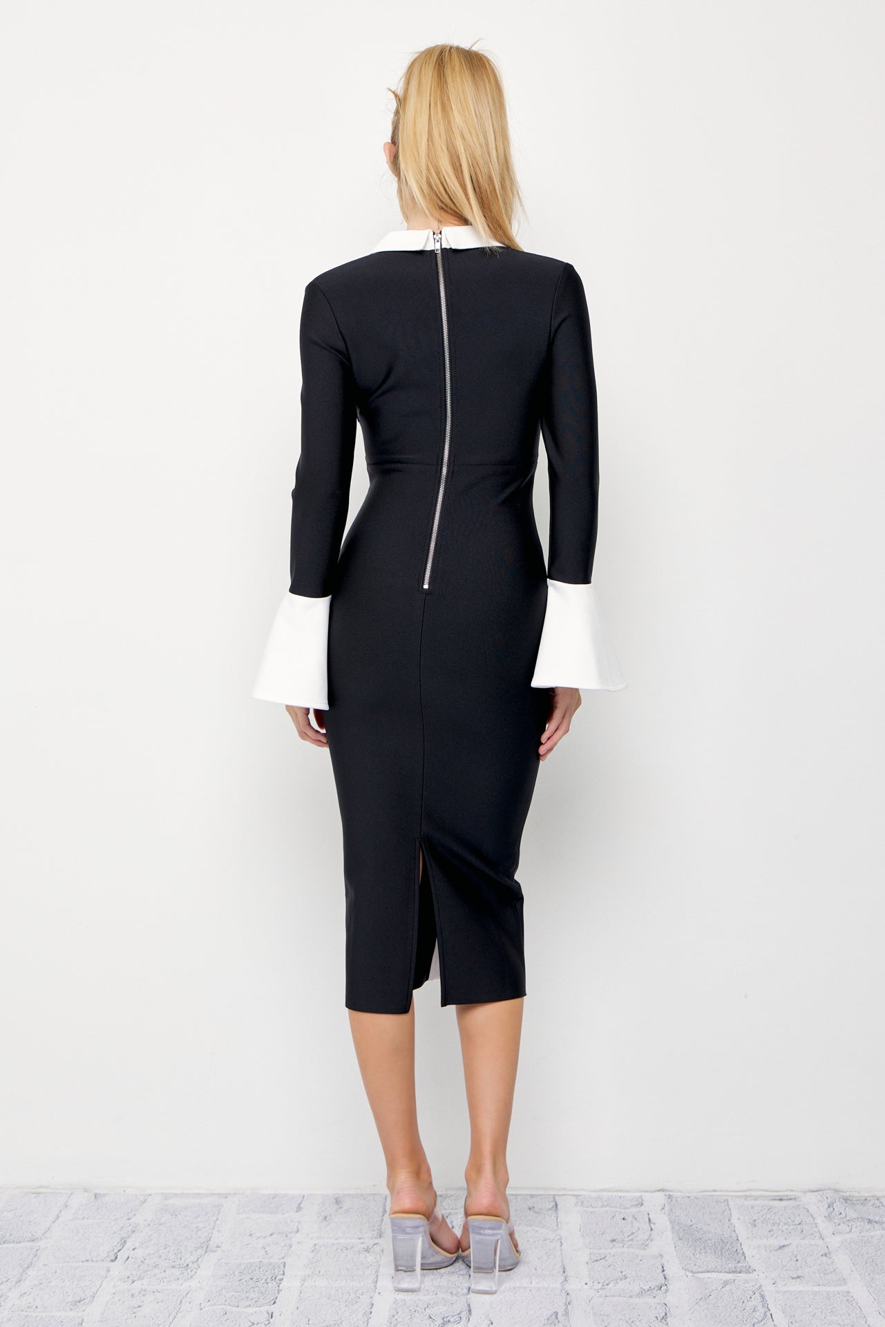 Aurelia Bandage Collar Long Sleeve Midi Dress with Contrast