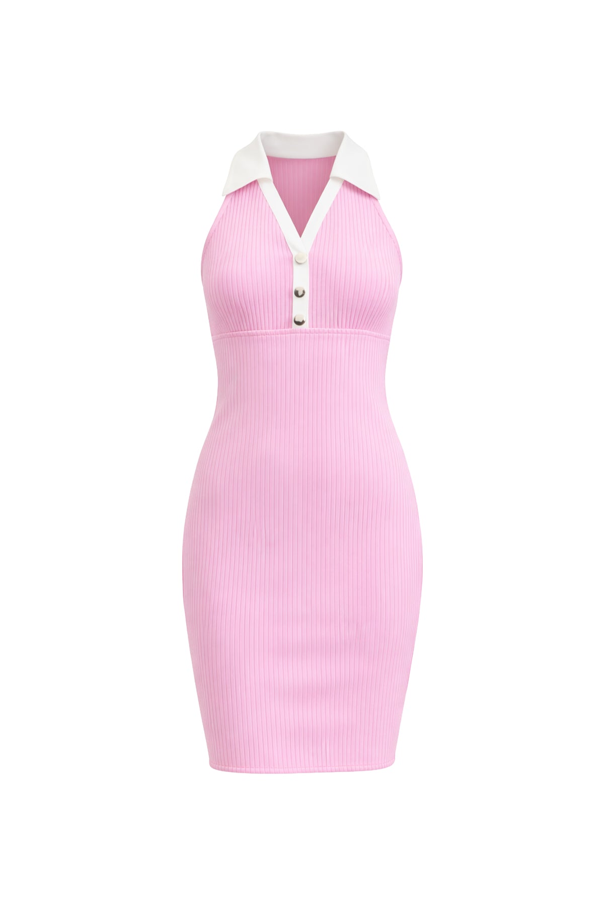 Sculpted Elegance Collared Halter Dress Beige / Medium Sculpted Elegance Collared Halter Dress Beige / Medium