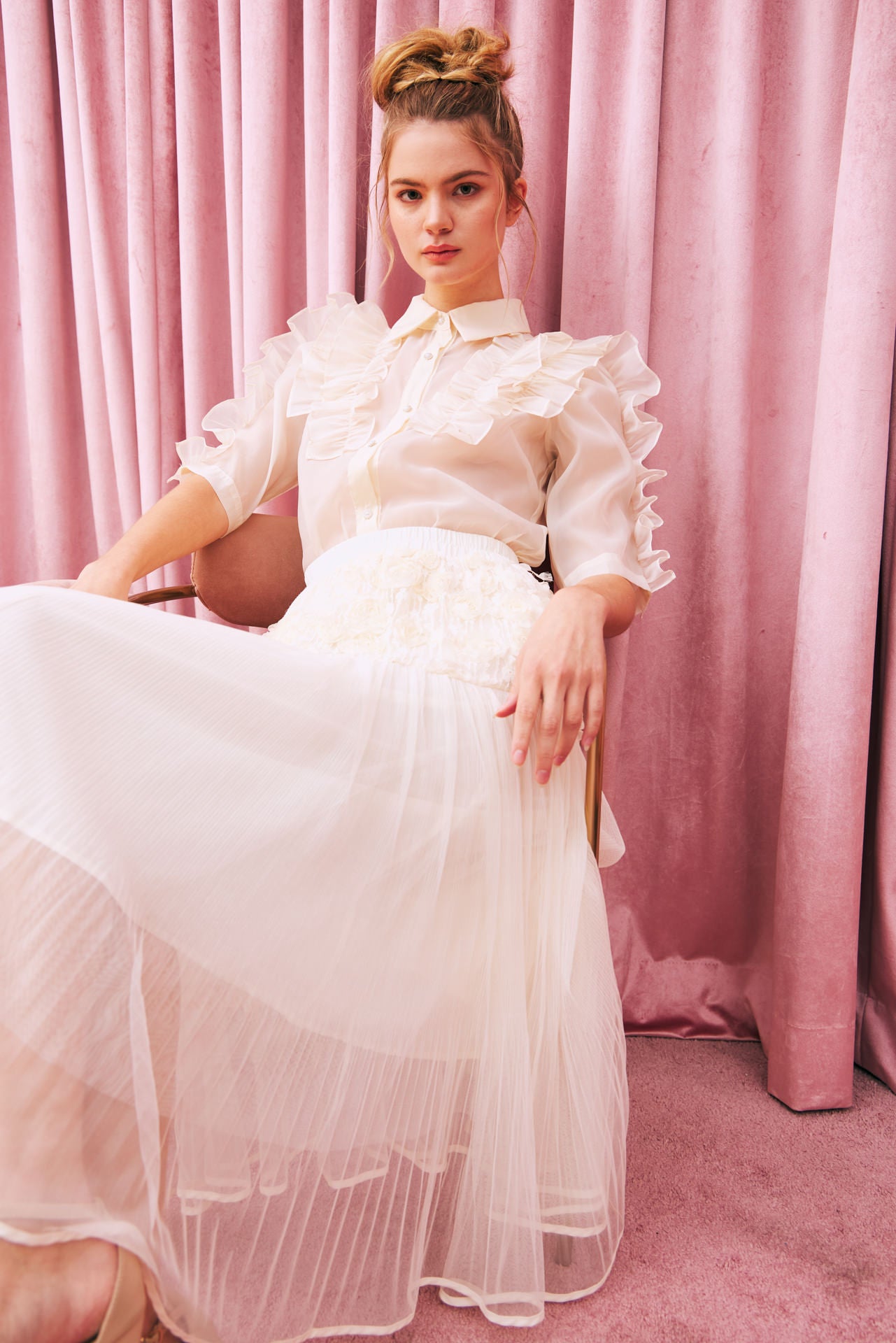 Blooming Flowers Mesh Detail Skirt