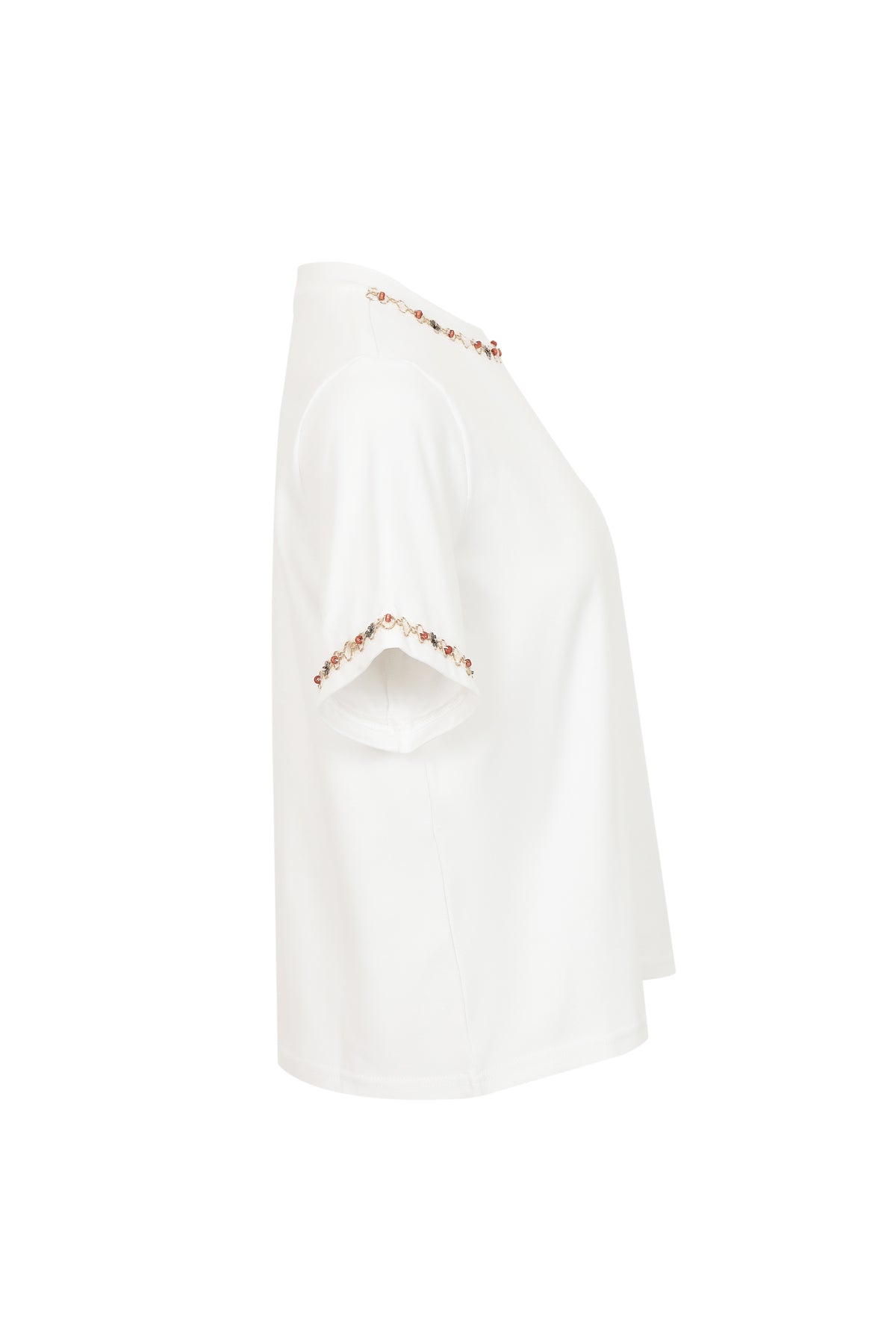 Flower Beaded Trim Knit Short Sleeve Top