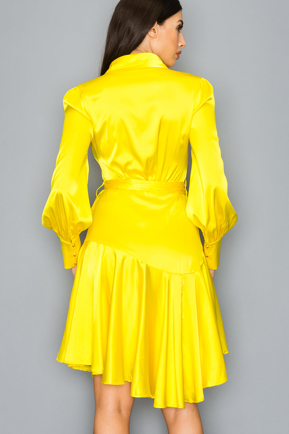 Satin Long Sleeve Wrap Dress