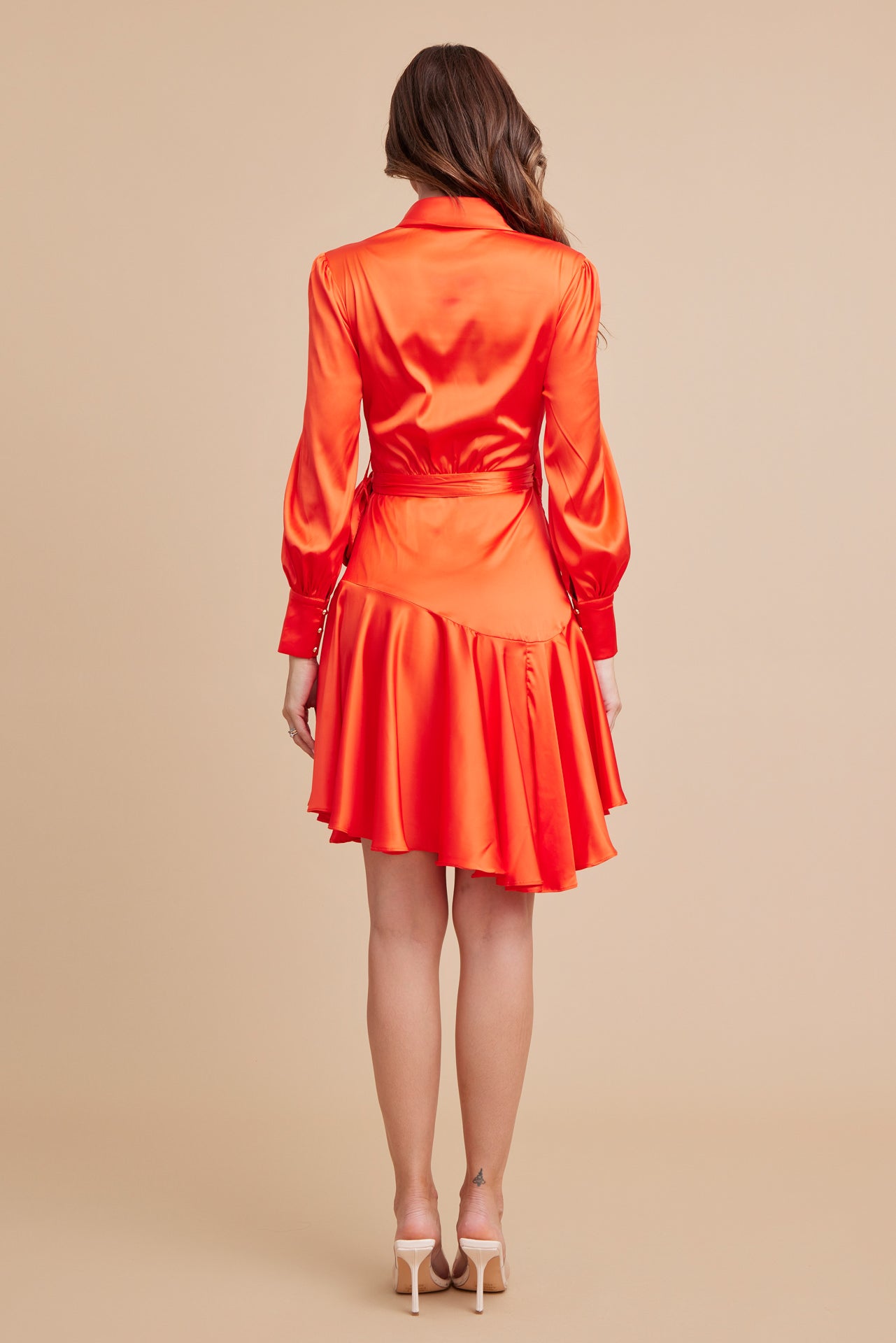 Satin Long Sleeve Wrap Dress