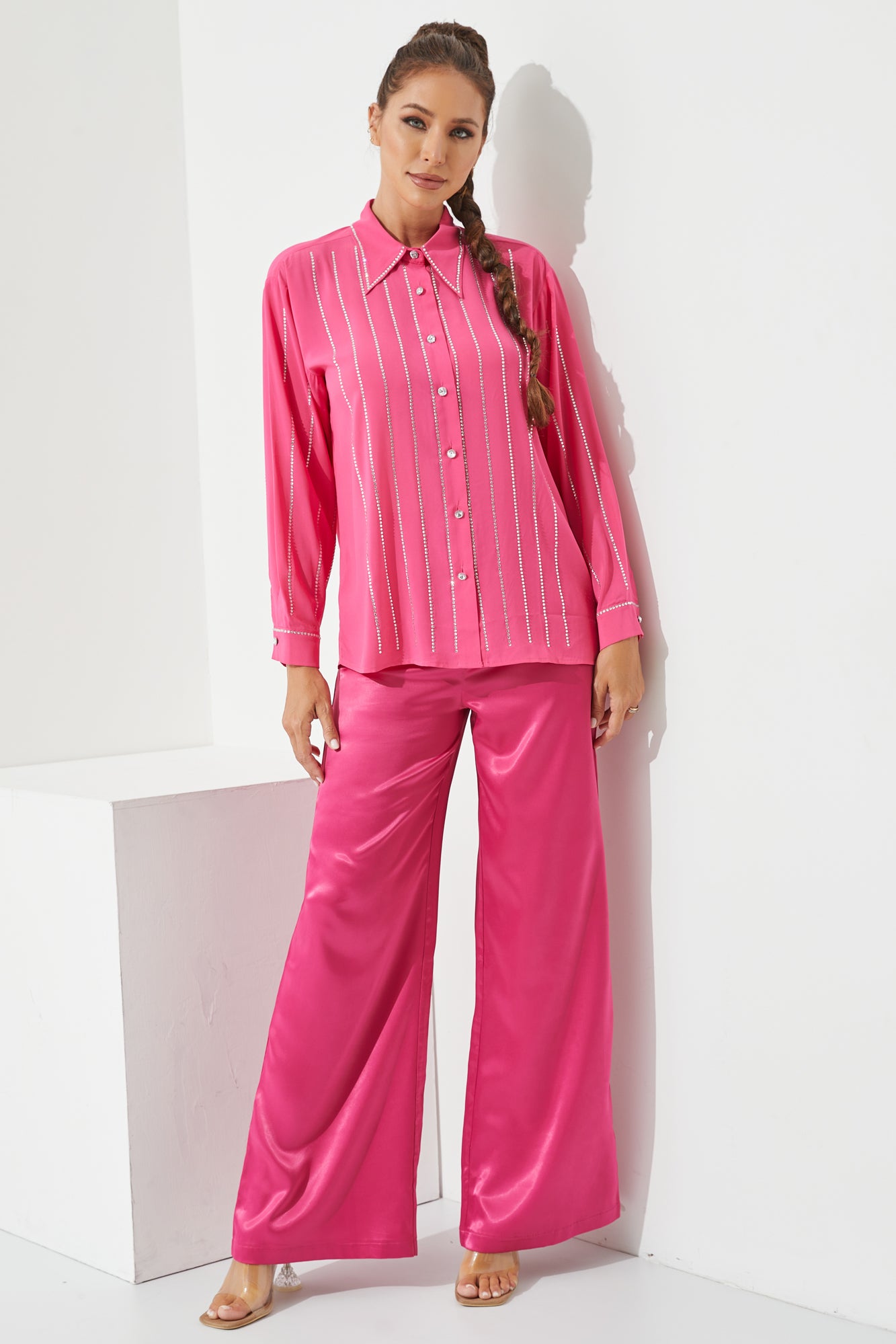 Woven Blouse With Rhinestone Detail