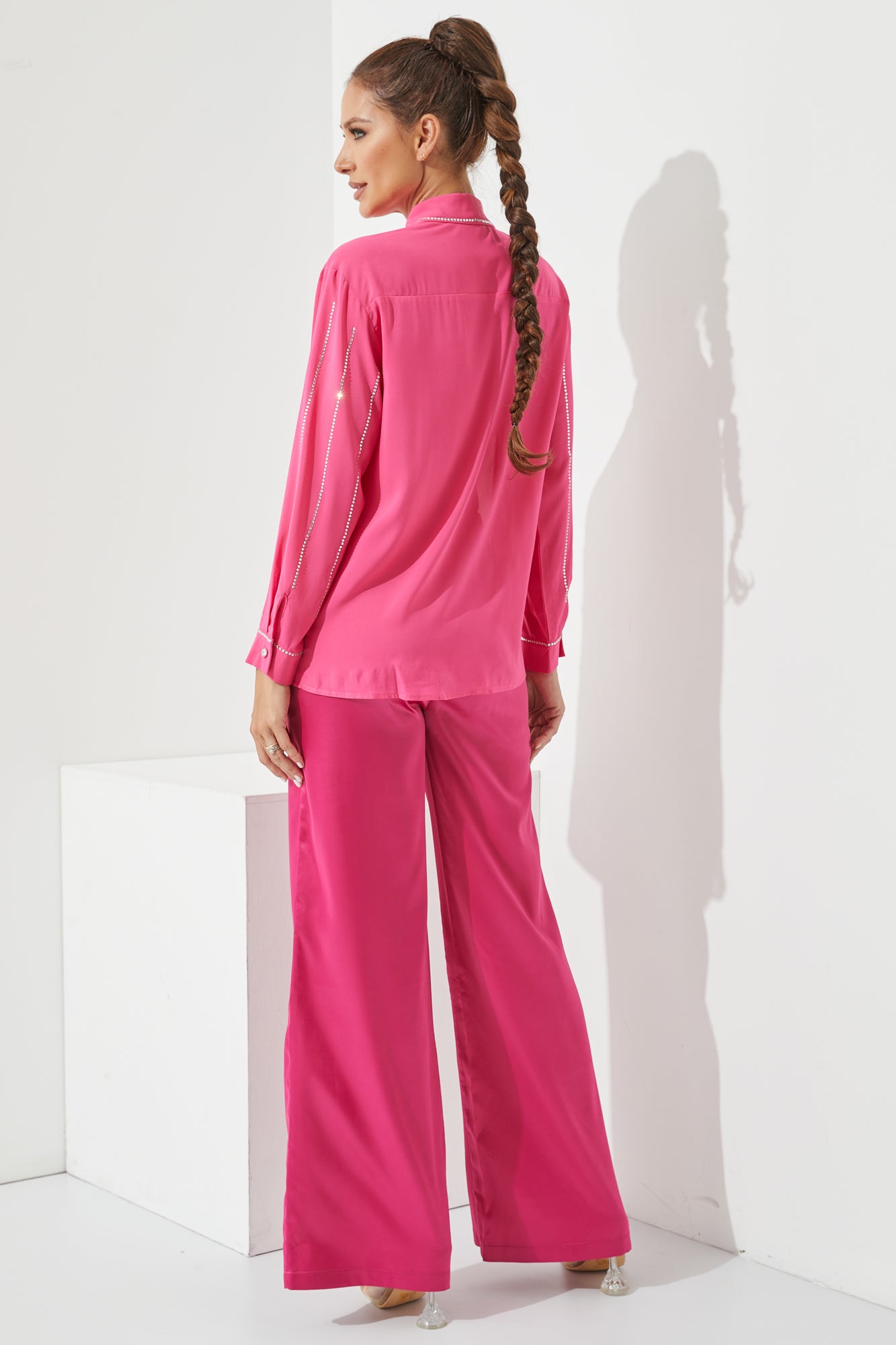 Woven Blouse With Rhinestone Detail