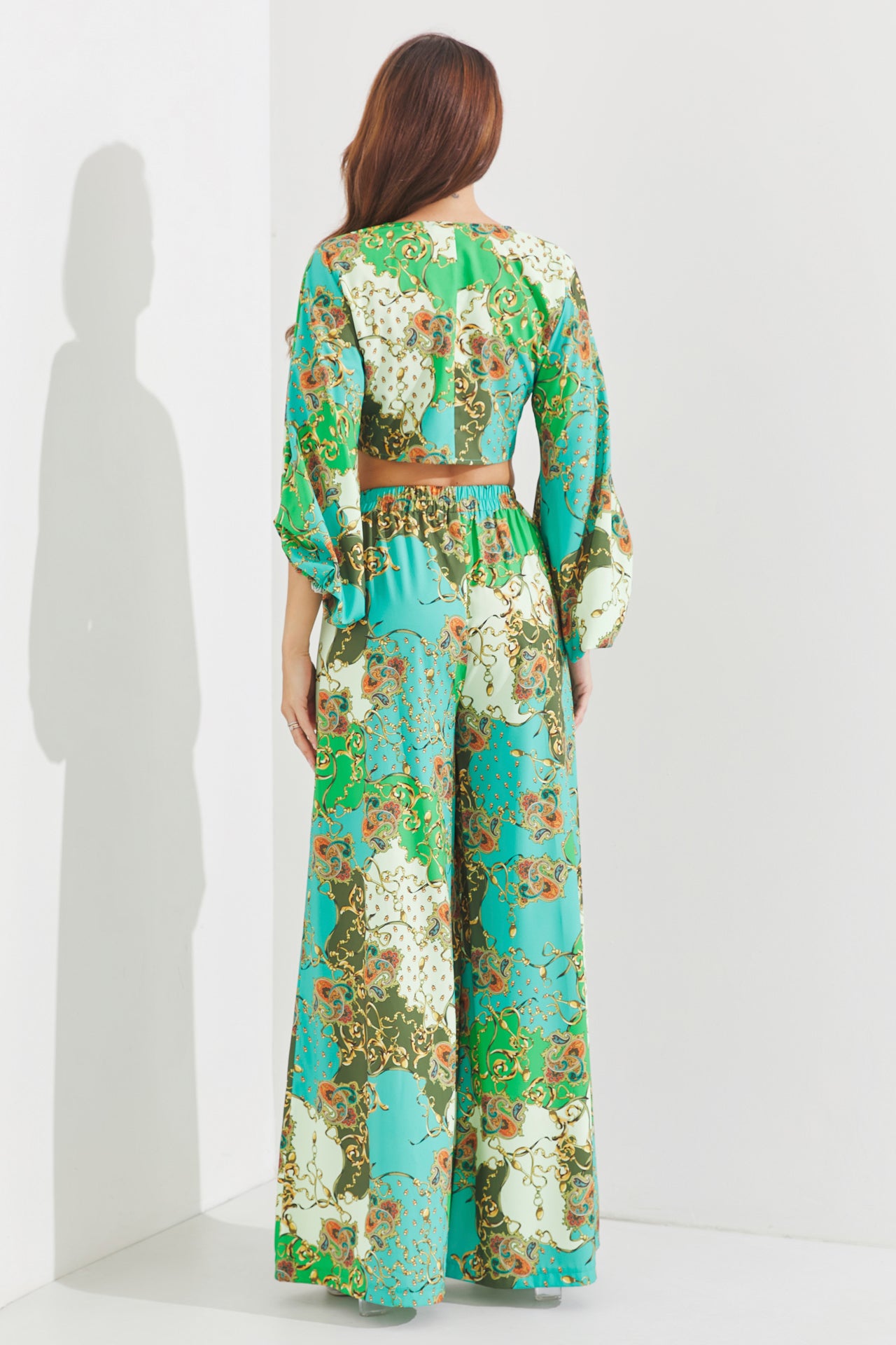 Woven Print 3/4 Sleeve Top and Pants Set