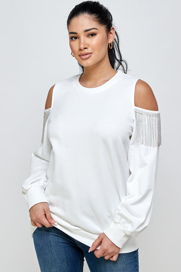 Off Shoulder Beaded Detail Sweatshirt