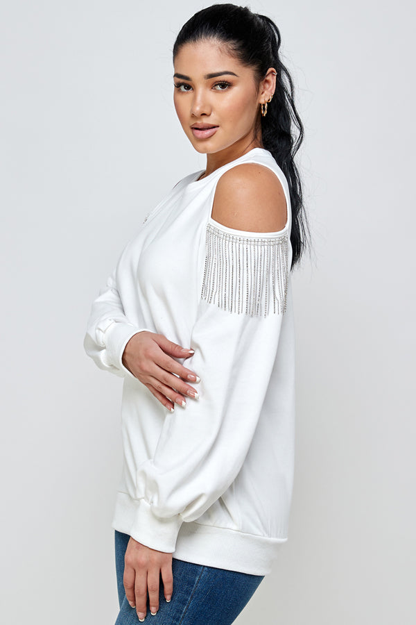 Off Shoulder Beaded Detail Sweatshirt