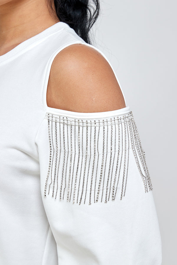 Off Shoulder Beaded Detail Sweatshirt