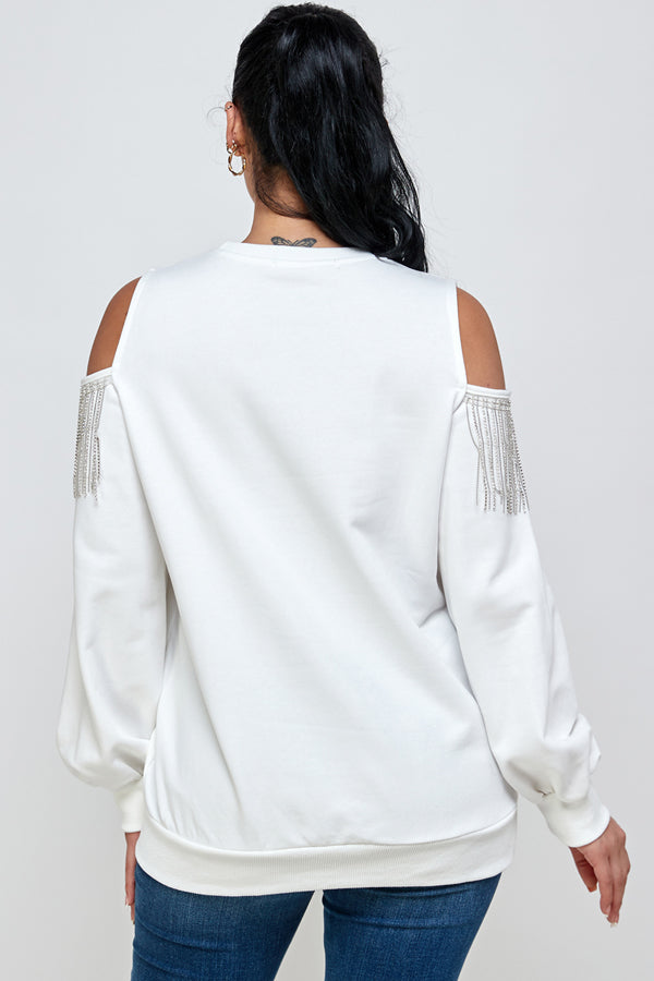 Off Shoulder Beaded Detail Sweatshirt