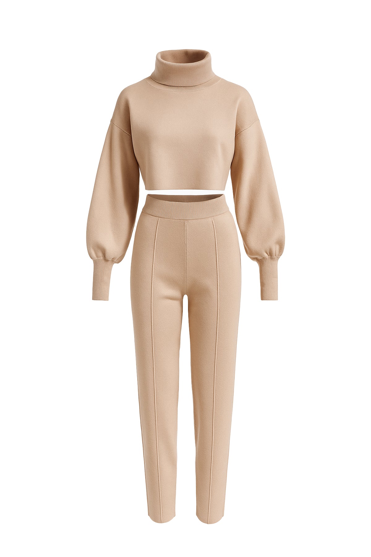Turtle Neck Knit Top & Bottom Set