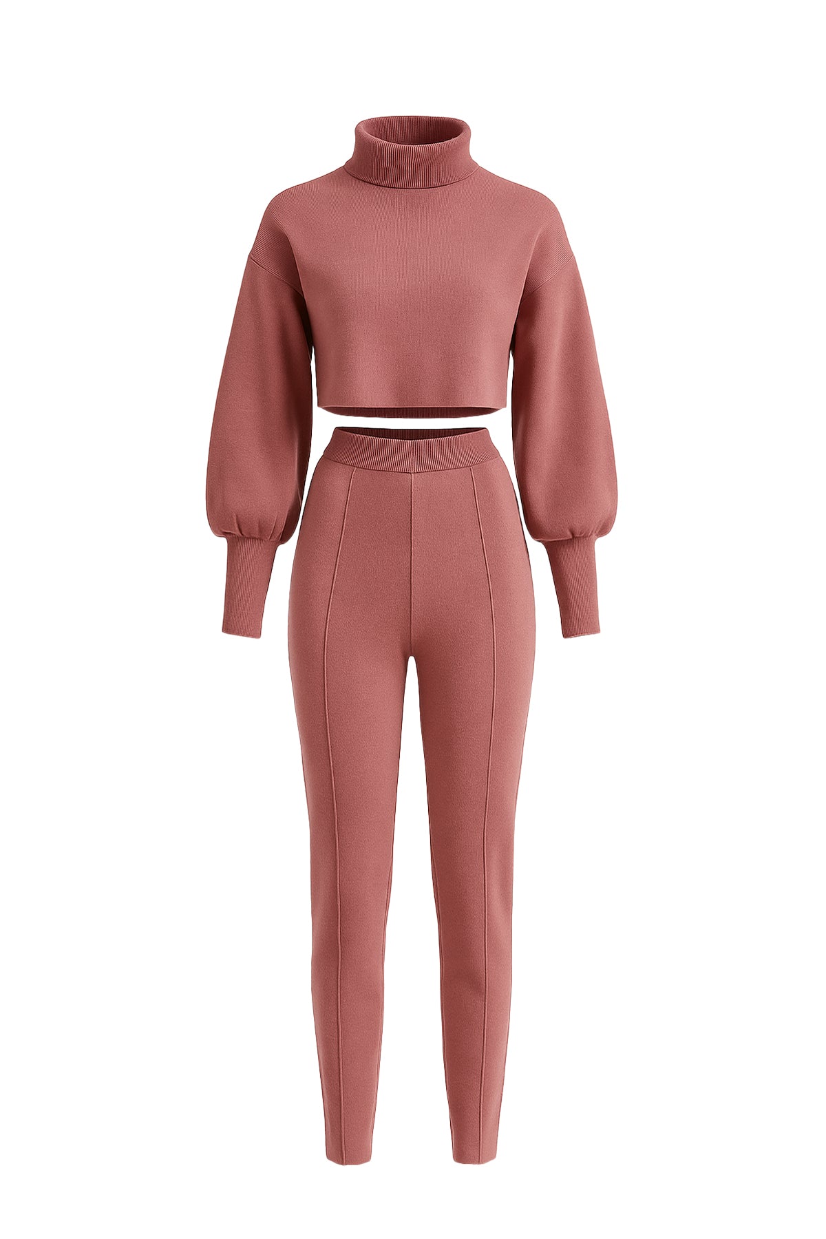Turtle Neck Knit Top & Bottom Set