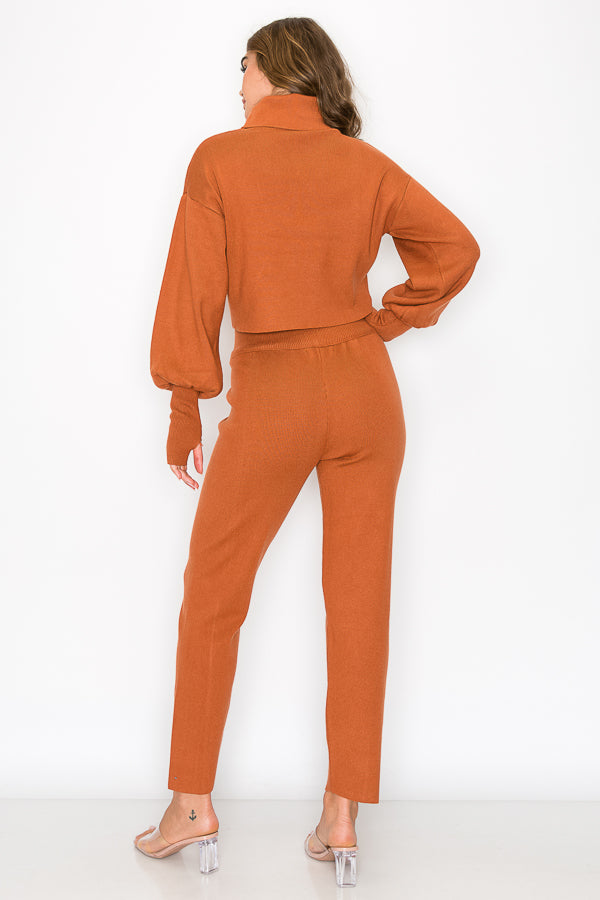 Turtle Neck Knit Top & Bottom Set