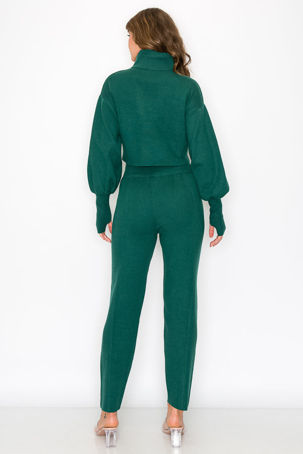 Turtle Neck Knit Top & Bottom Set