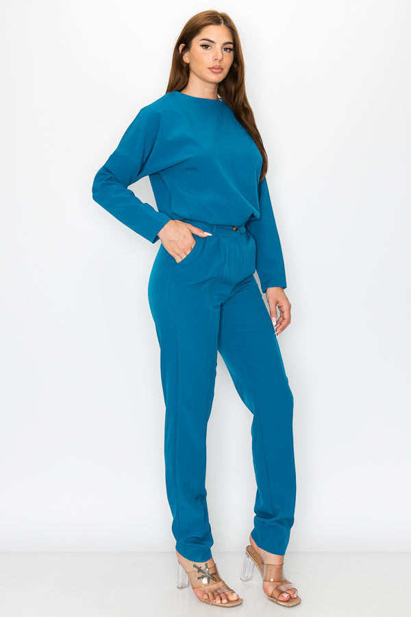 Solid Crop Top and Pants Set