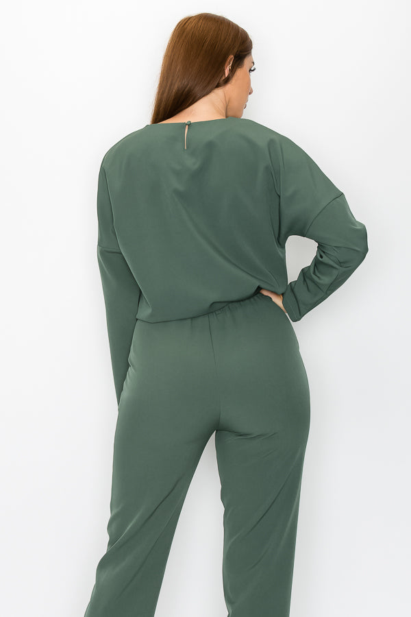 Solid Crop Top and Pants Set