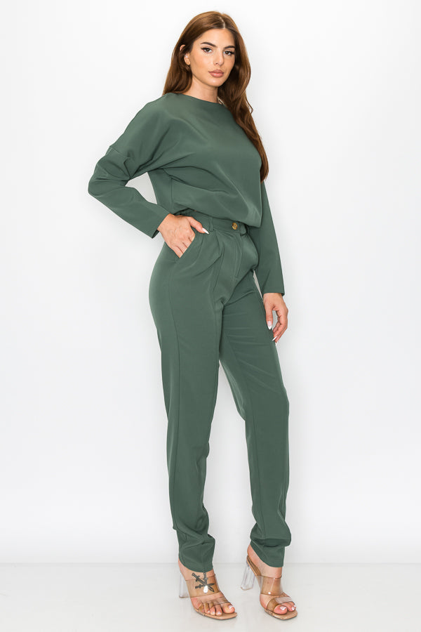 Solid Crop Top and Pants Set