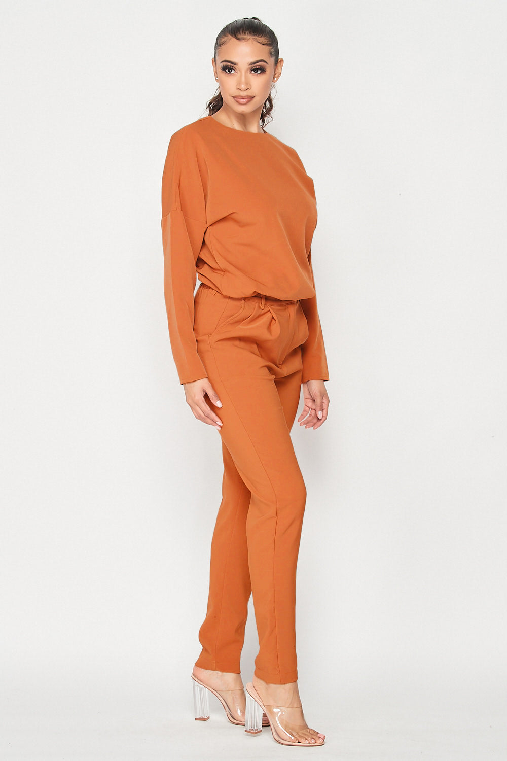 Solid Crop Top and Pants Set