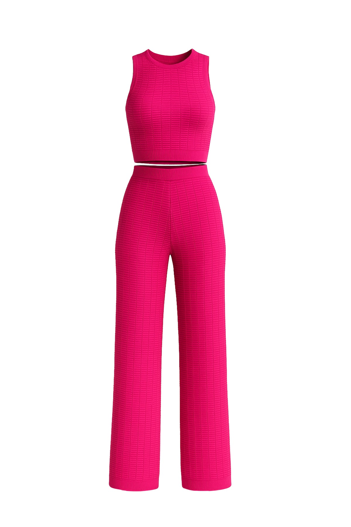 Textured Knit Sleeveless Crop Top and Wide Leg Pants Set