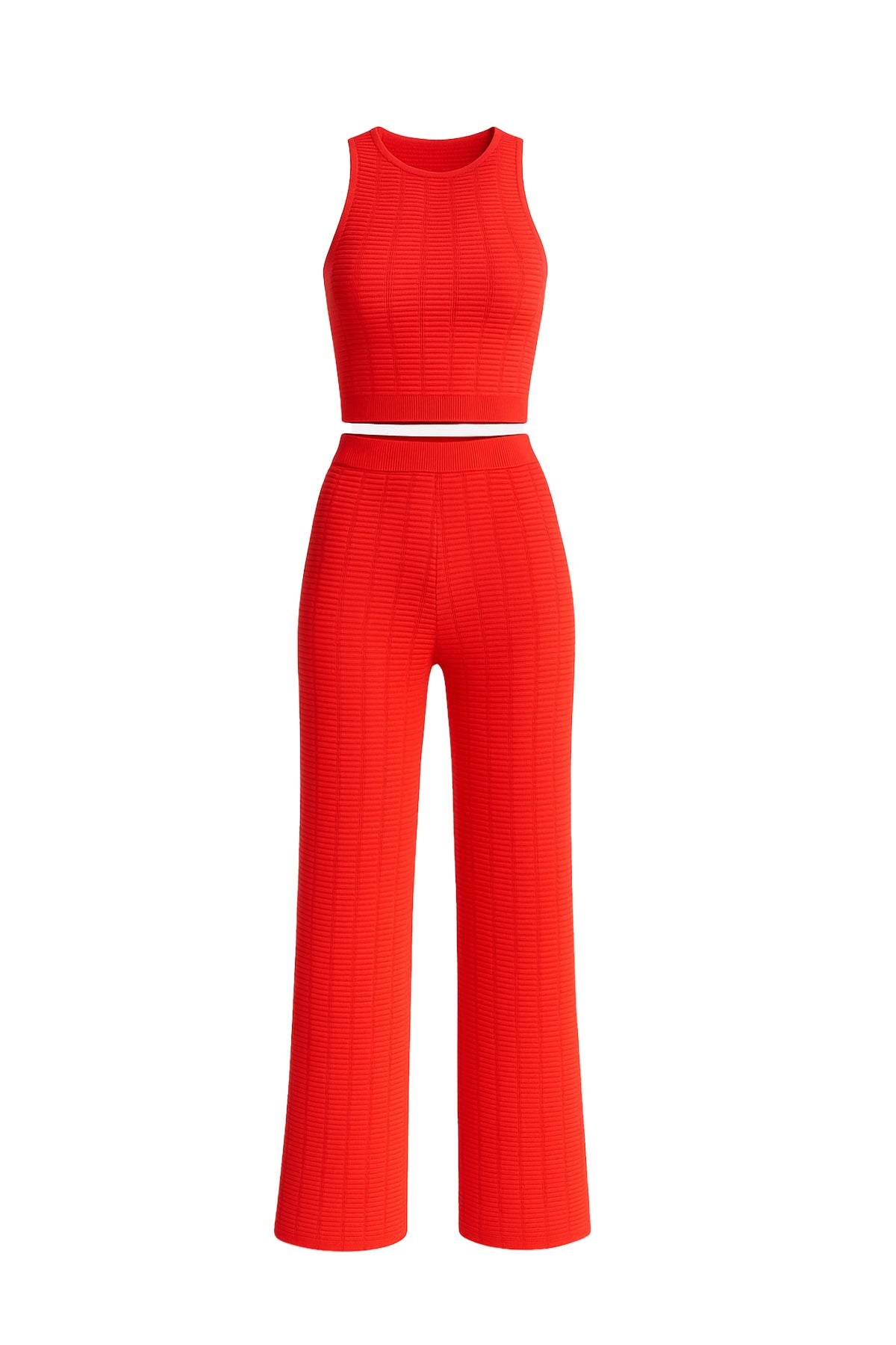 Textured Knit Sleeveless Crop Top and Wide Leg Pants Set