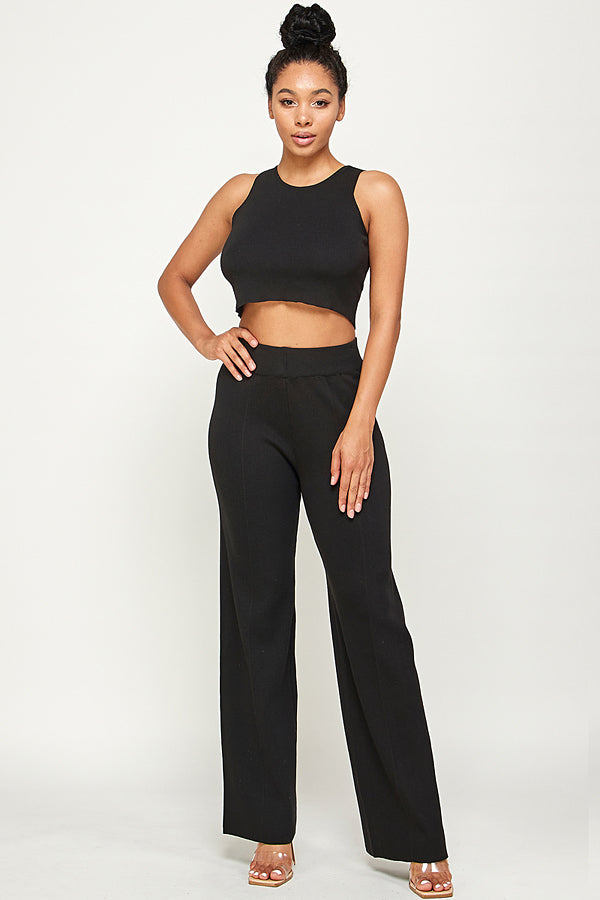 Solid Sleeveless Two Pieces Set