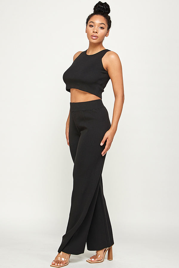 Solid Sleeveless Two Pieces Set