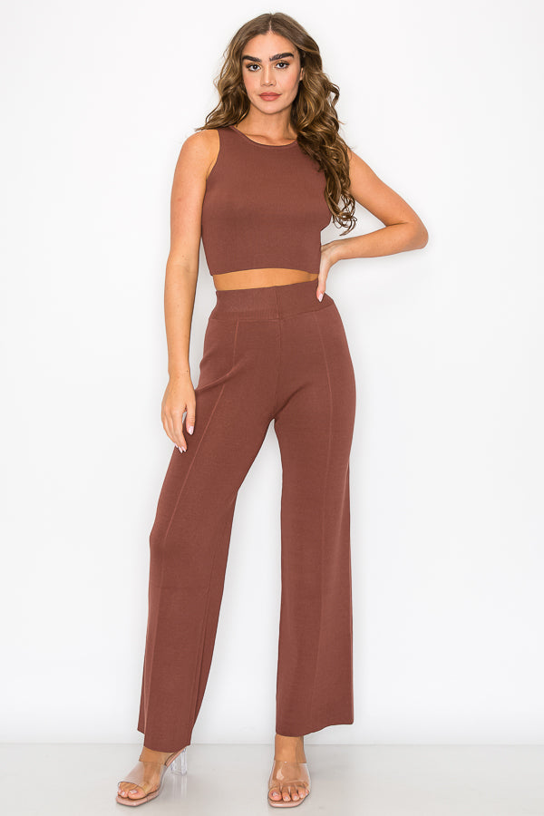 Solid Sleeveless Two Pieces Set