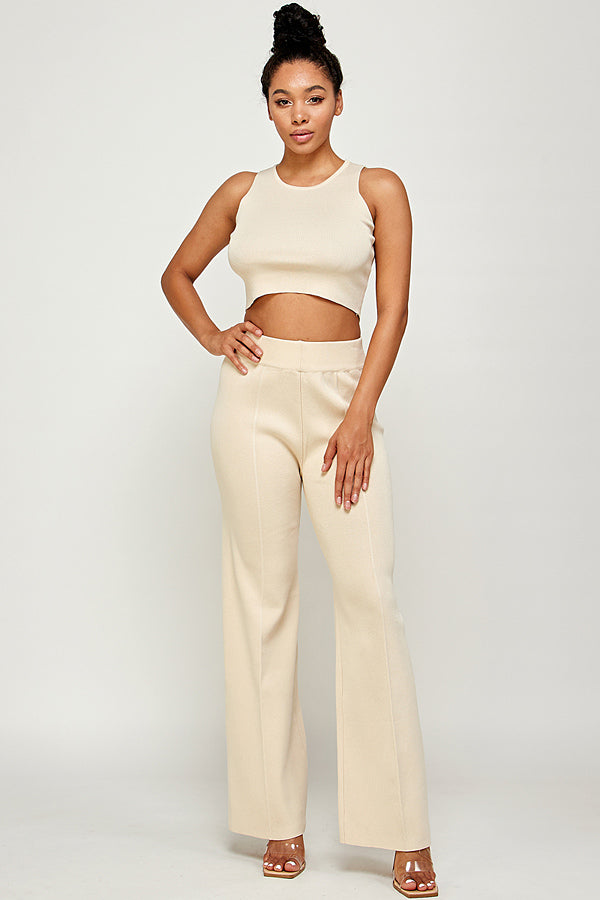 Solid Sleeveless Two Pieces Set