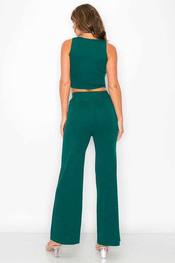 Solid Sleeveless Two Pieces Set
