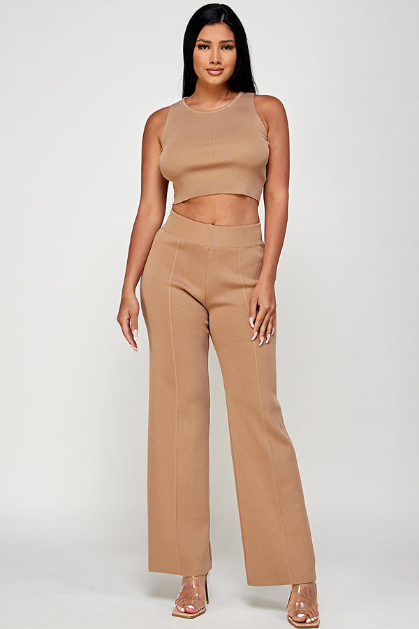 Solid Sleeveless Two Pieces Set