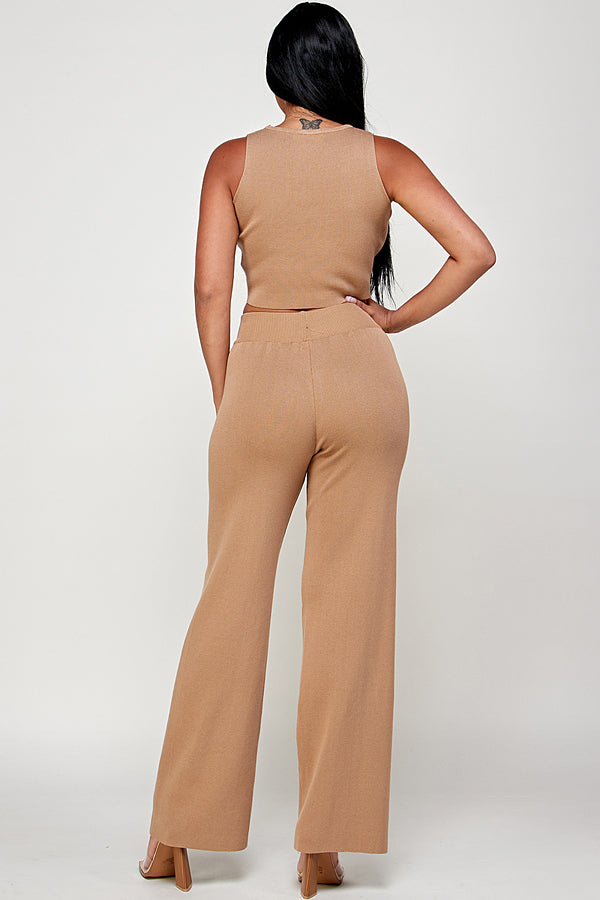 Solid Sleeveless Two Pieces Set