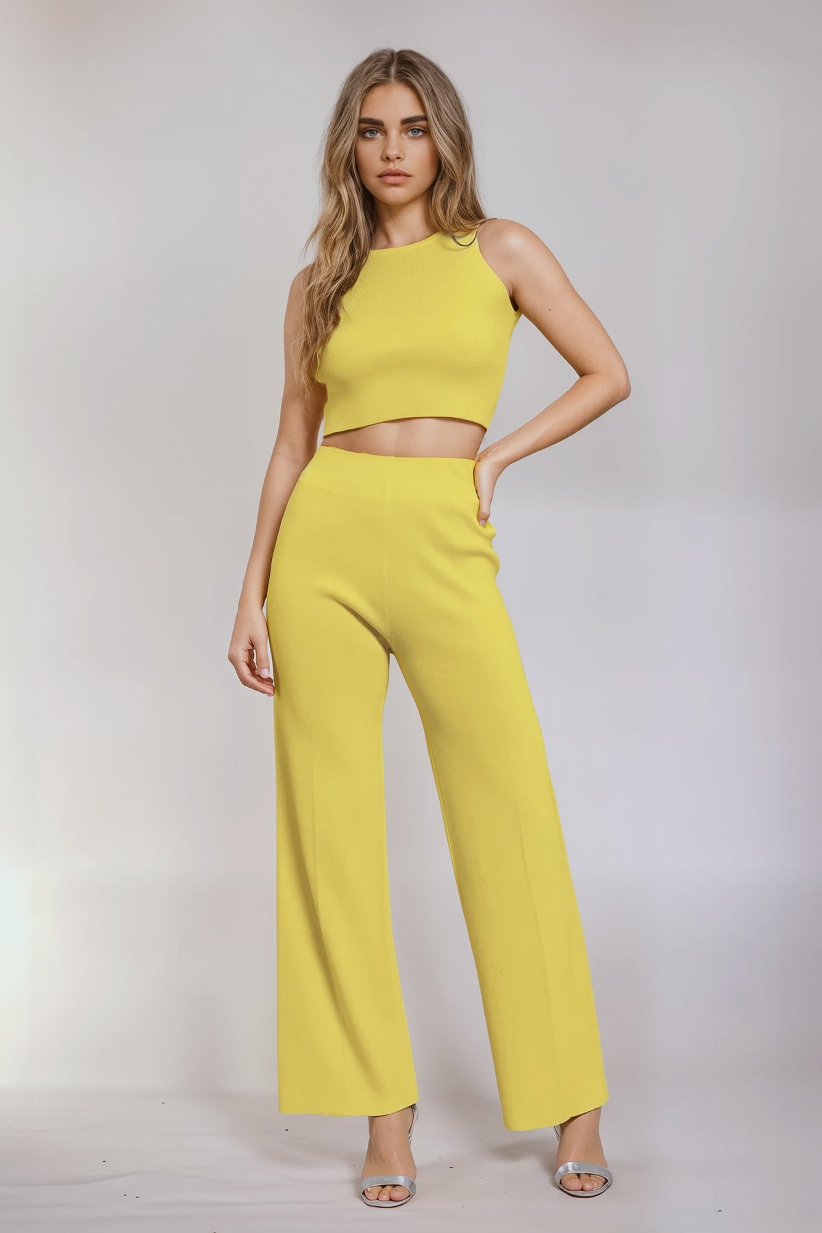 Solid Sleeveless Two Pieces Set