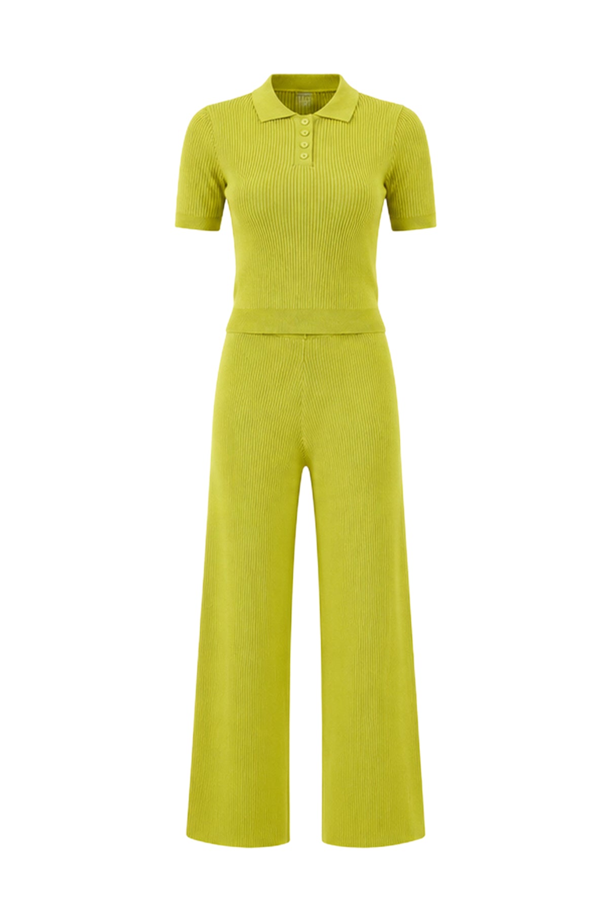 Knit Polo Crop Top y pantalones Set