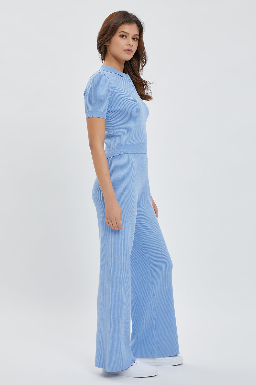 Knit Polo Crop Top y pantalones Set