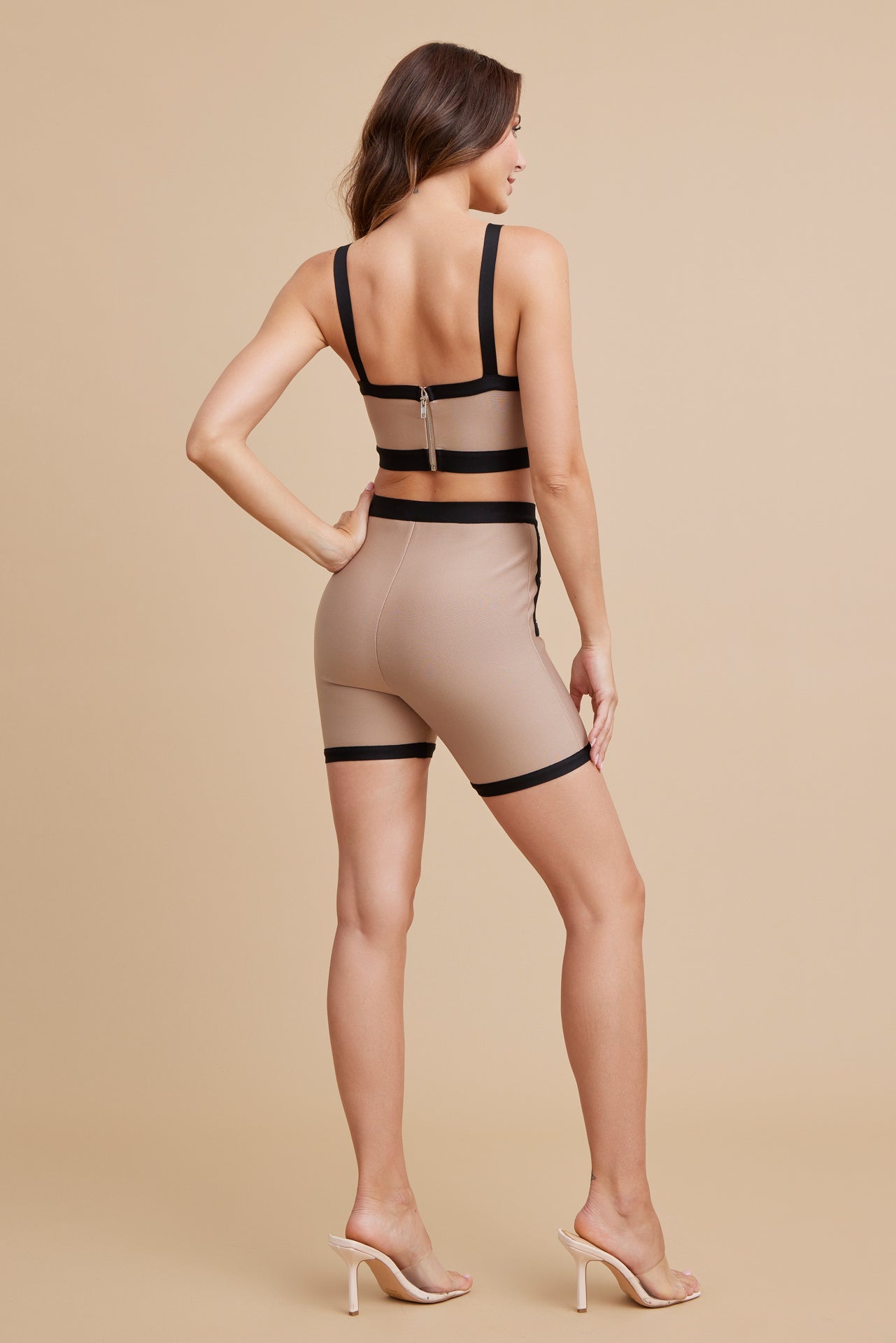 Contrast Crop Top and Biker Shorts Set