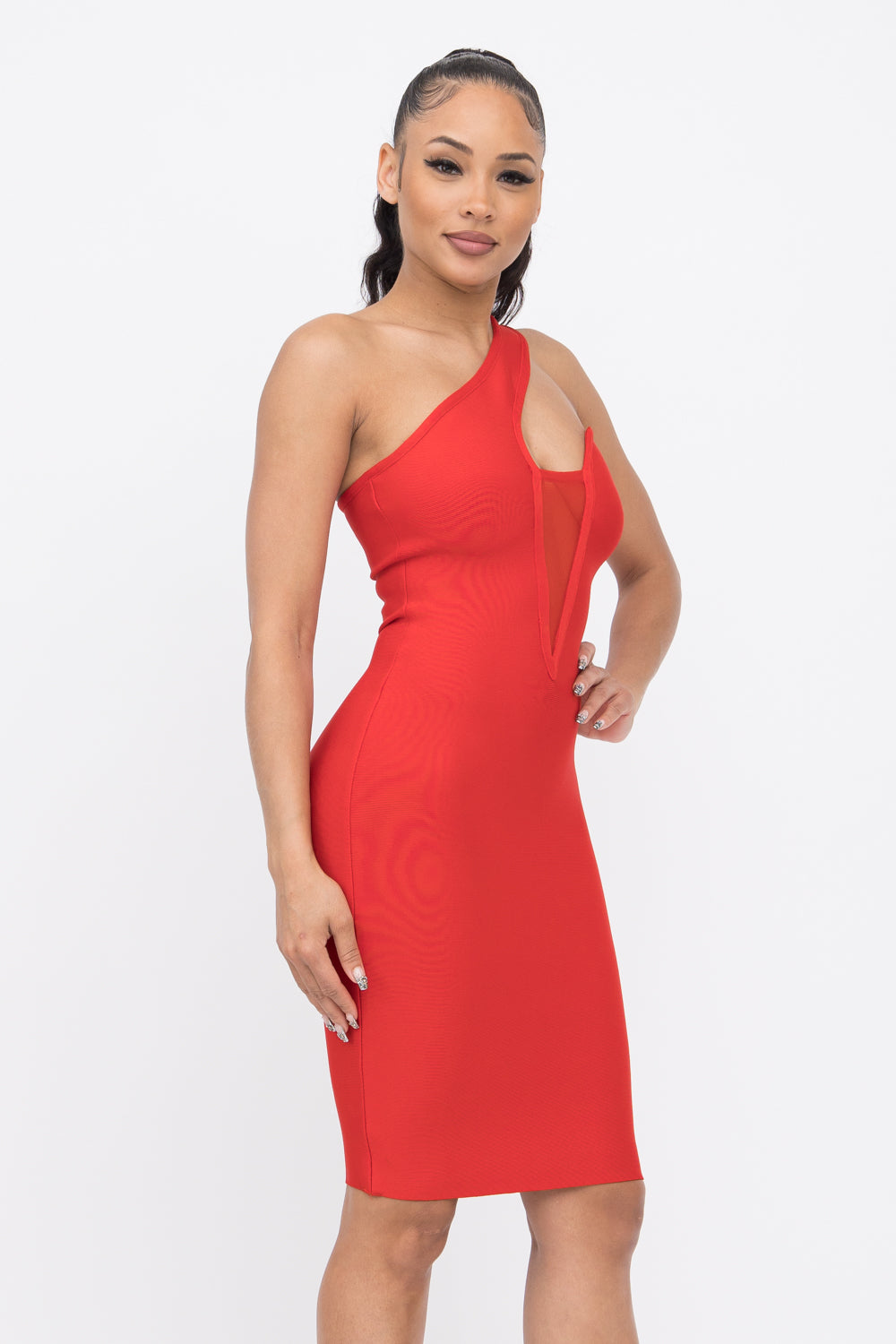 One Shoulder Solid Mini Dress
