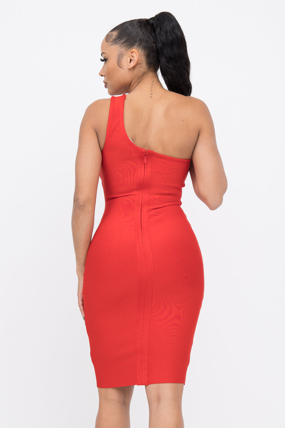 One Shoulder Solid Mini Dress