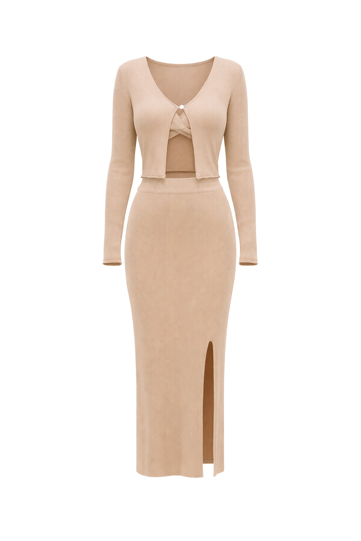 Solid Three Piece Cardigan Crop Top and Skirt Set